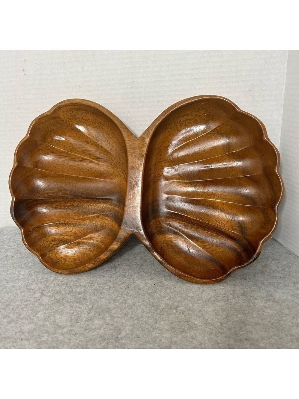 Large Vintage Monkey Pod Tray Two Section Brown Philippines Unique Design